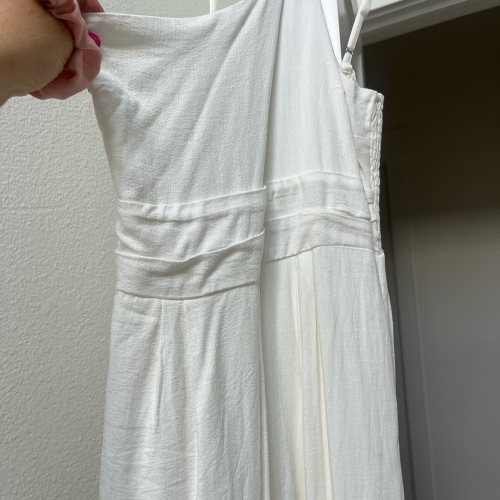 Amazon Cream Pleated One Shoulder Sundress Jumpsuit